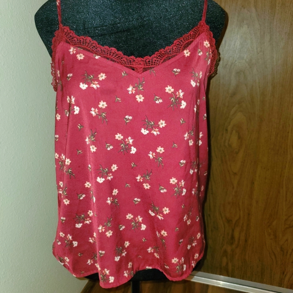 Holister Burgundy Flowered Cami Tank Top